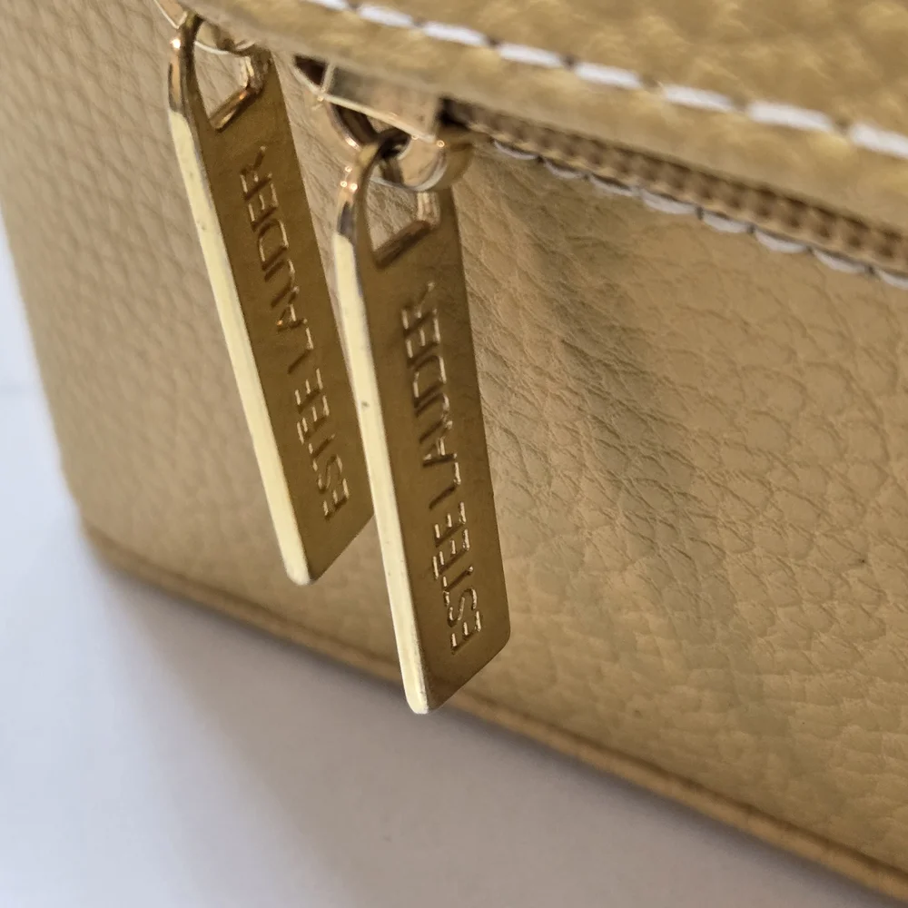 Estee Lauder	Estee Lauder Yellow Vintage Pebbled Leather Cosmetic Travel Set